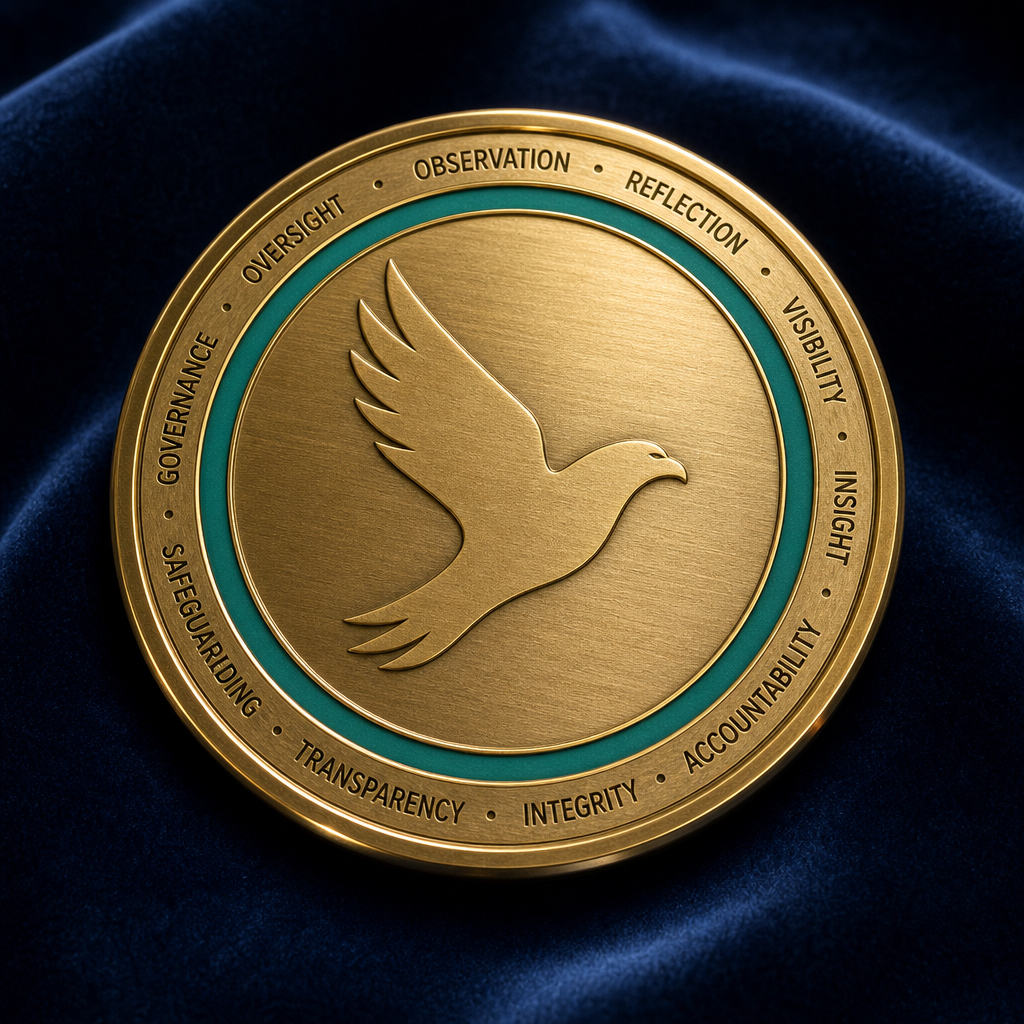 ORVIA challenge coin featuring core values around the bird emblem