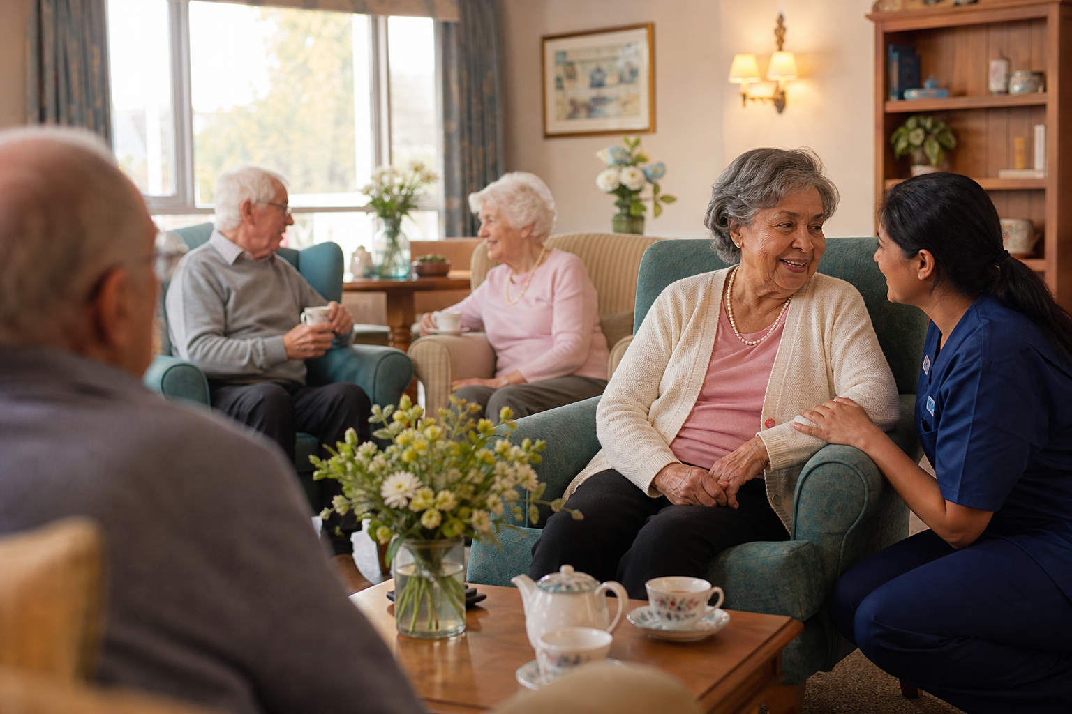 ORVIA nurse providing warm, person-centred care to elderly resident
