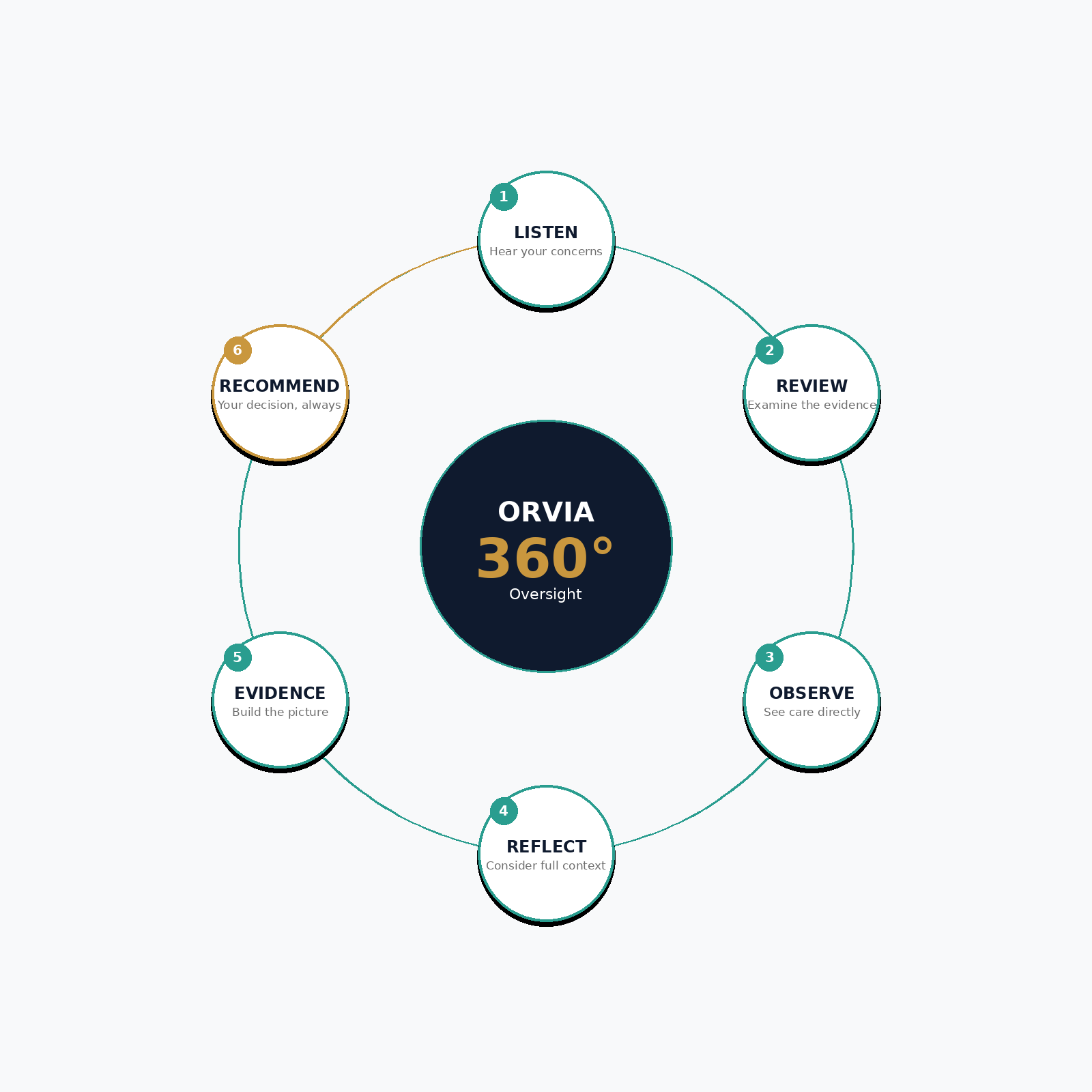 ORVIA 360 Degree Oversight — Listen, Review, Observe, Reflect, Evidence, Recommend