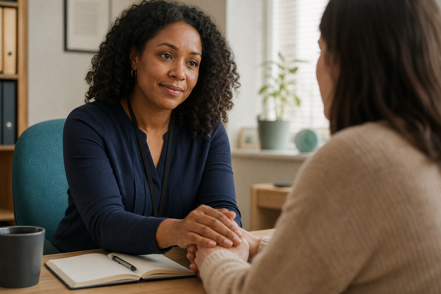 Person receiving reassurance from a supportive professional